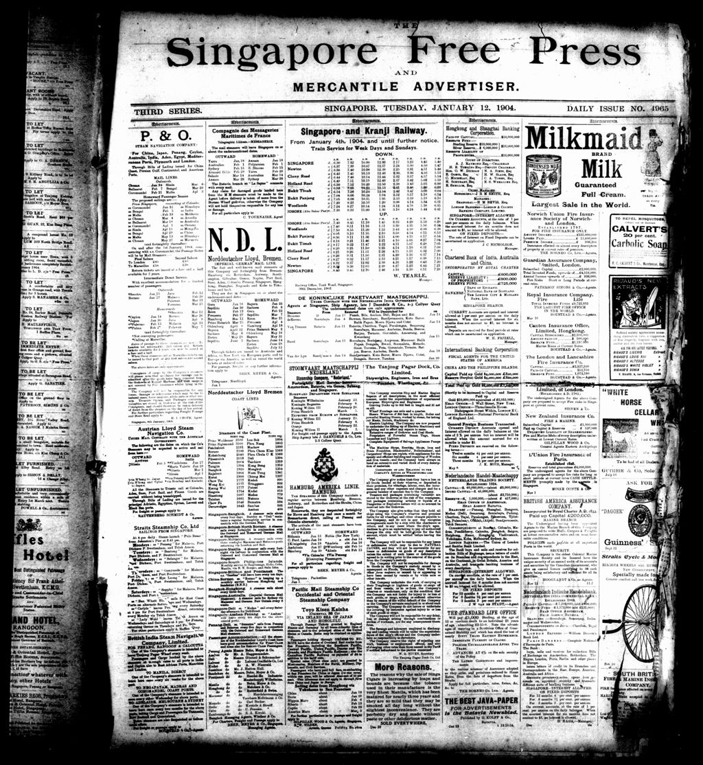 Miniature of Singapore Free Press and Mercantile Advertiser 12 January 1904