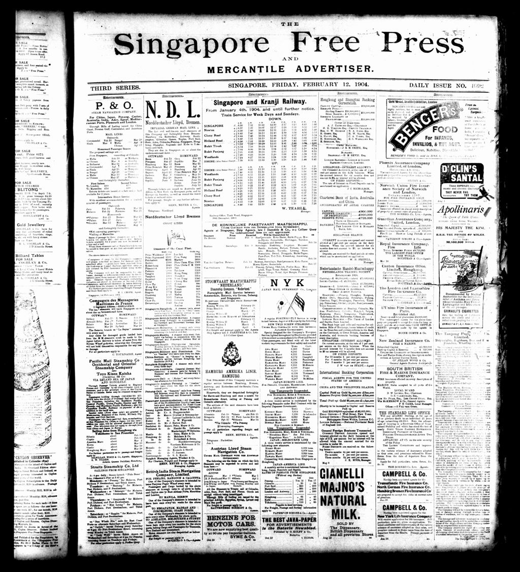 Miniature of Singapore Free Press and Mercantile Advertiser 12 February 1904