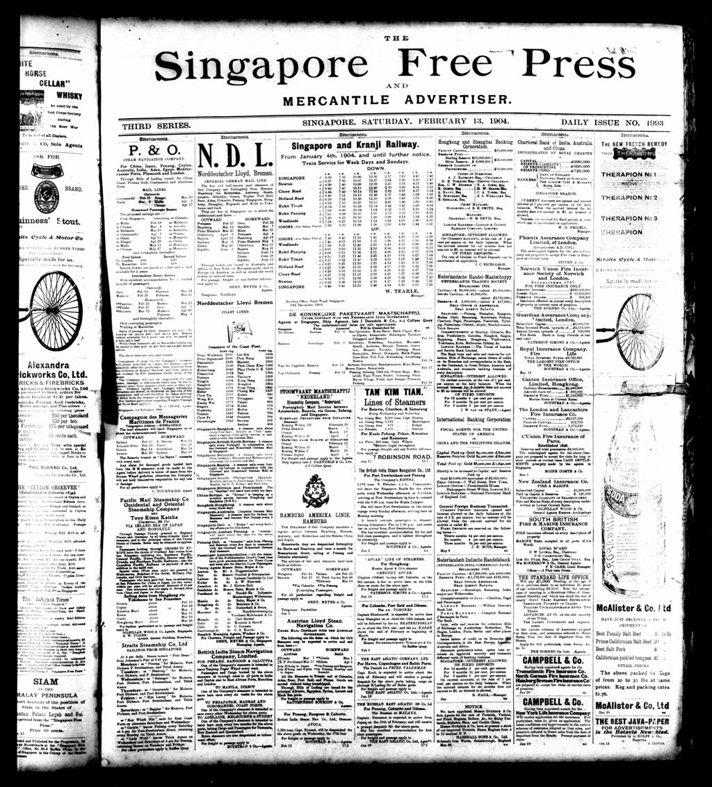 Miniature of Singapore Free Press and Mercantile Advertiser 13 February 1904