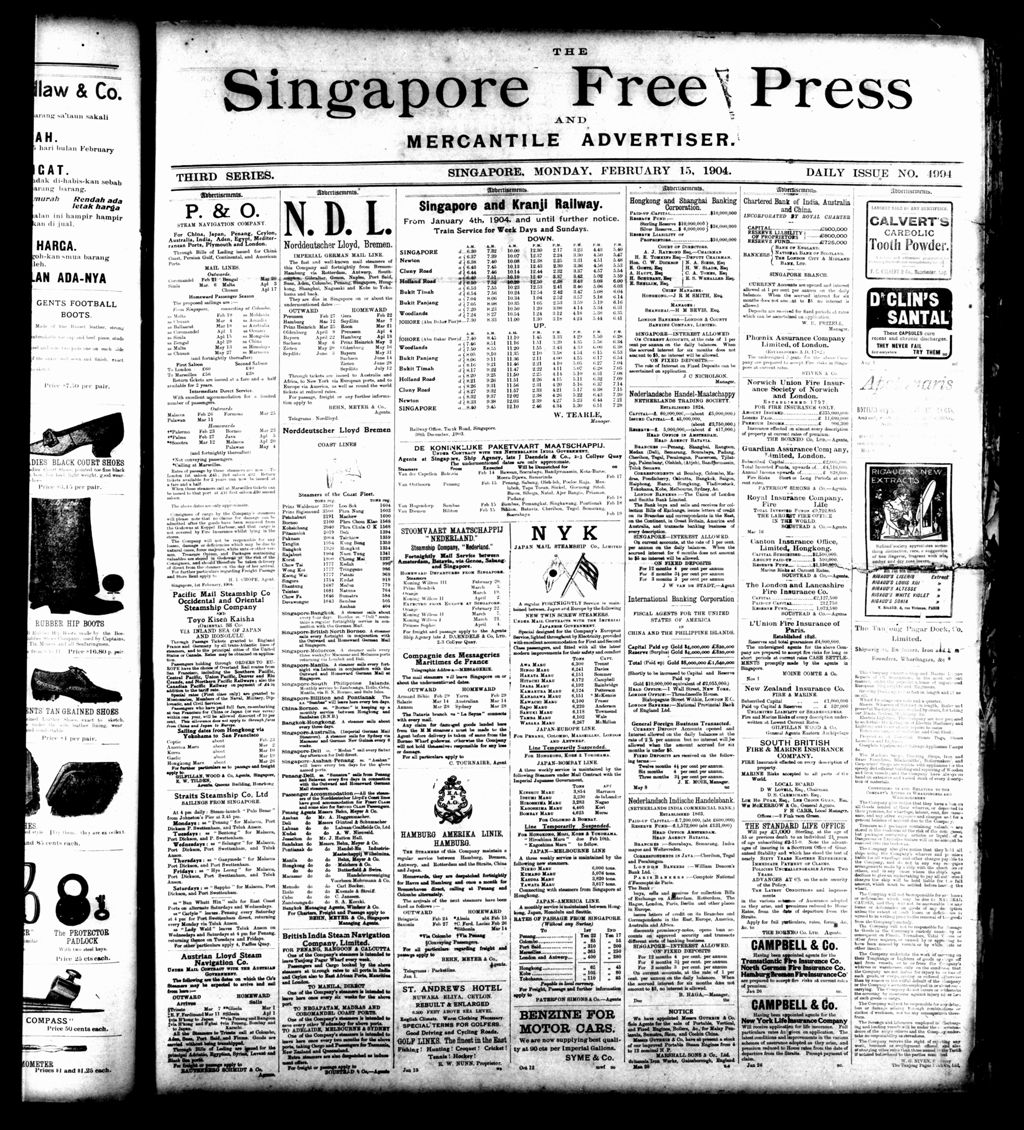 Miniature of Singapore Free Press and Mercantile Advertiser 15 February 1904