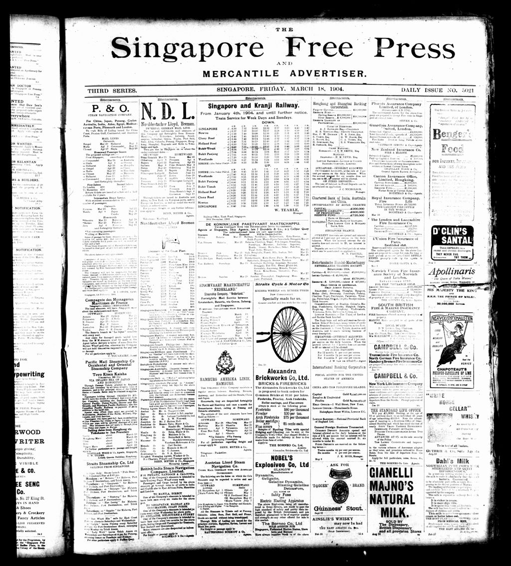 Miniature of Singapore Free Press and Mercantile Advertiser 18 March 1904