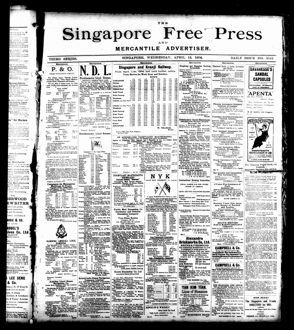 Miniature of Singapore Free Press and Mercantile Advertiser 13 April 1904