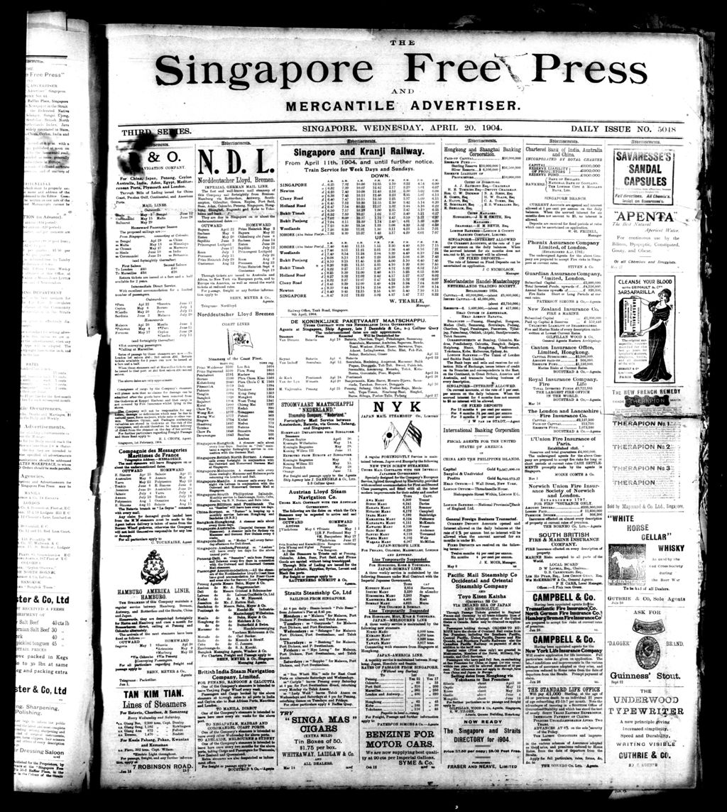 Miniature of Singapore Free Press and Mercantile Advertiser 20 April 1904