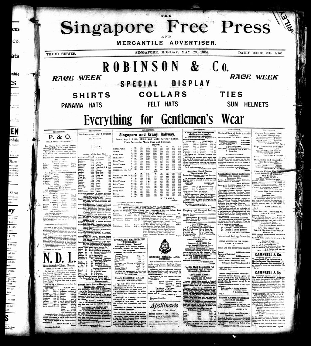 Miniature of Singapore Free Press and Mercantile Advertiser 23 May 1904