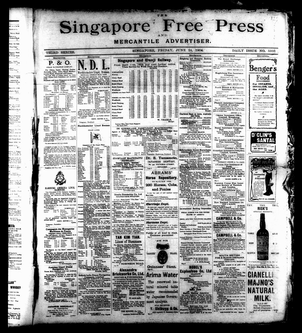 Miniature of Singapore Free Press and Mercantile Advertiser 24 June 1904