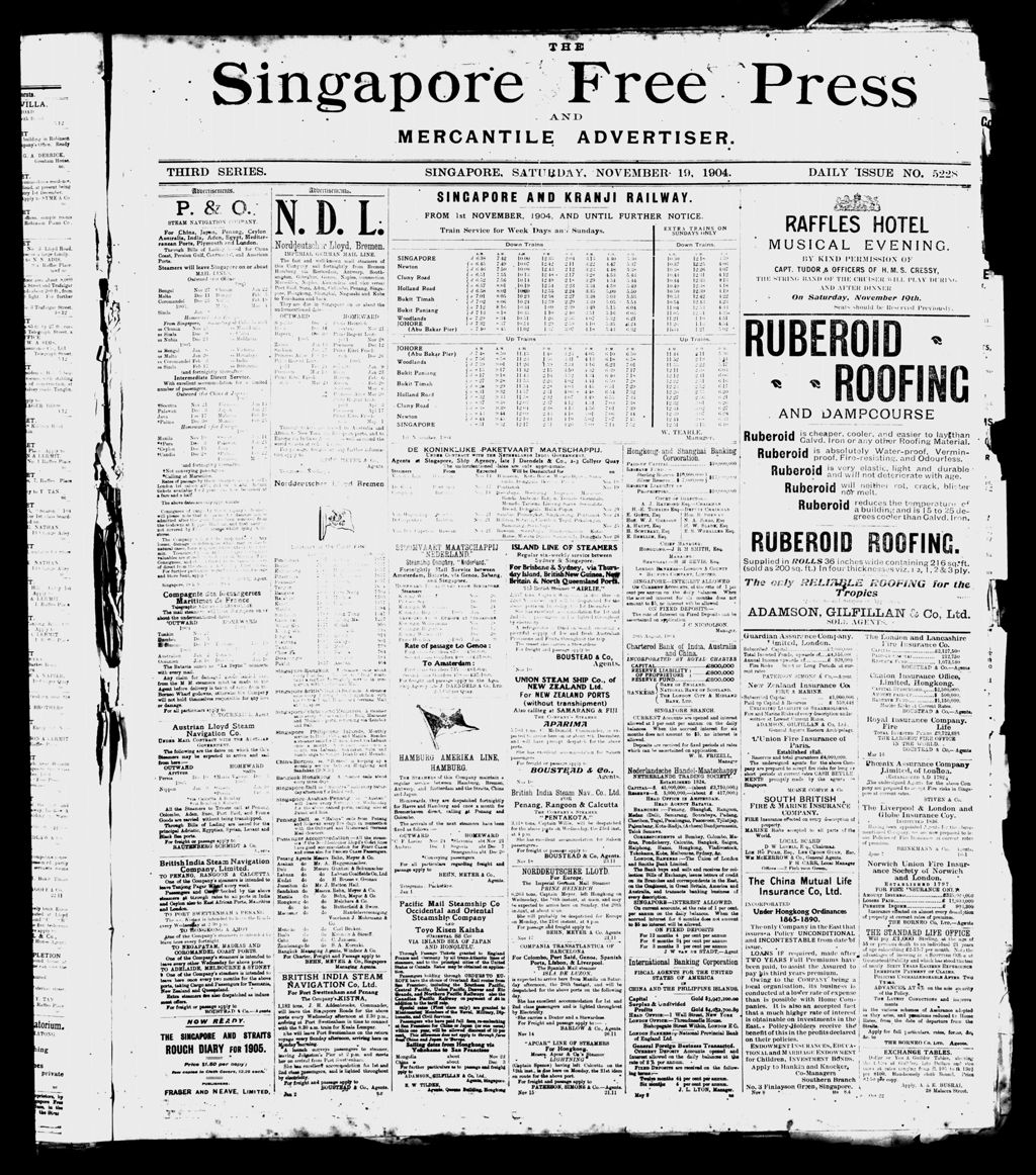 Miniature of Singapore Free Press and Mercantile Advertiser 19 November 1904