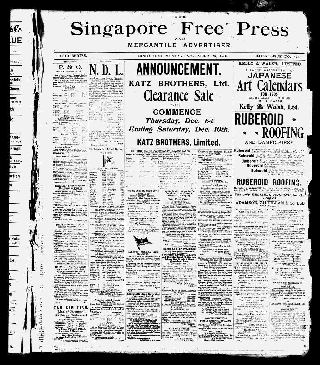 Miniature of Singapore Free Press and Mercantile Advertiser 28 November 1904