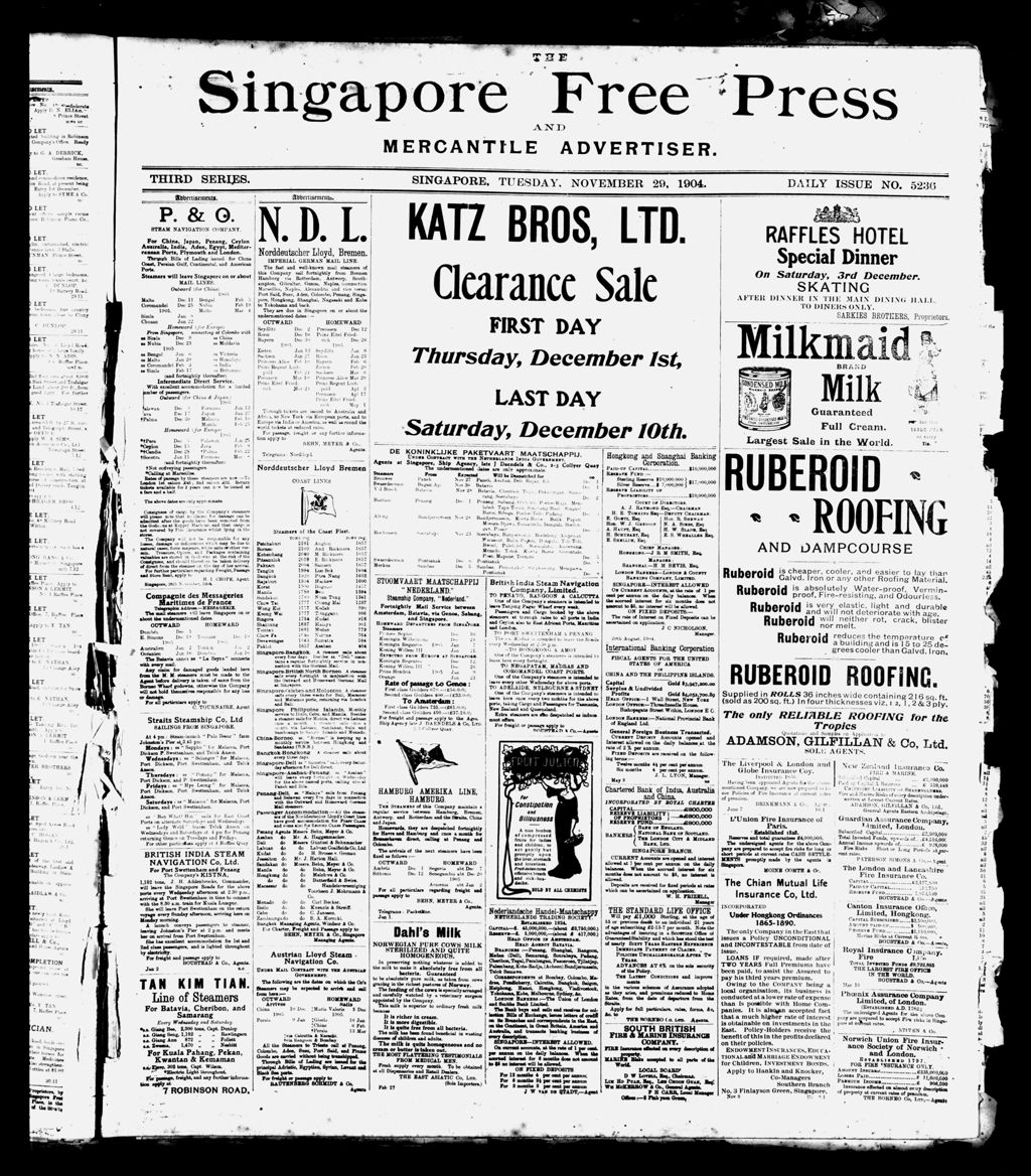 Miniature of Singapore Free Press and Mercantile Advertiser 29 November 1904