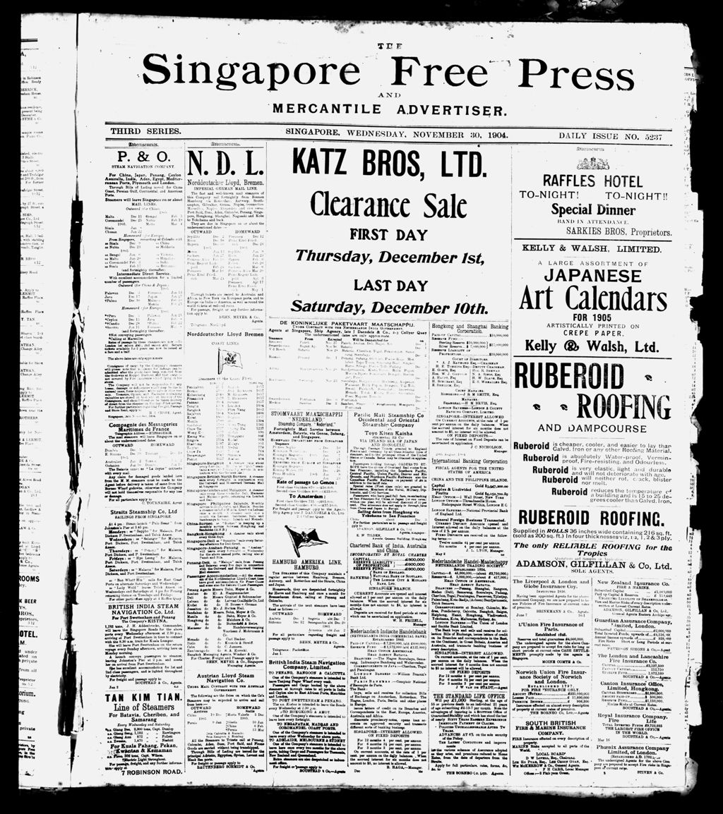 Miniature of Singapore Free Press and Mercantile Advertiser 30 November 1904