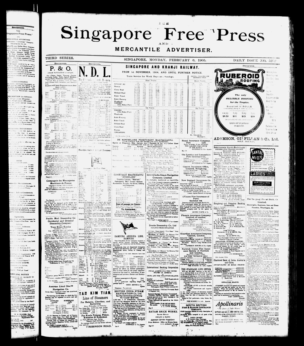 Miniature of Singapore Free Press and Mercantile Advertiser 06 February 1905