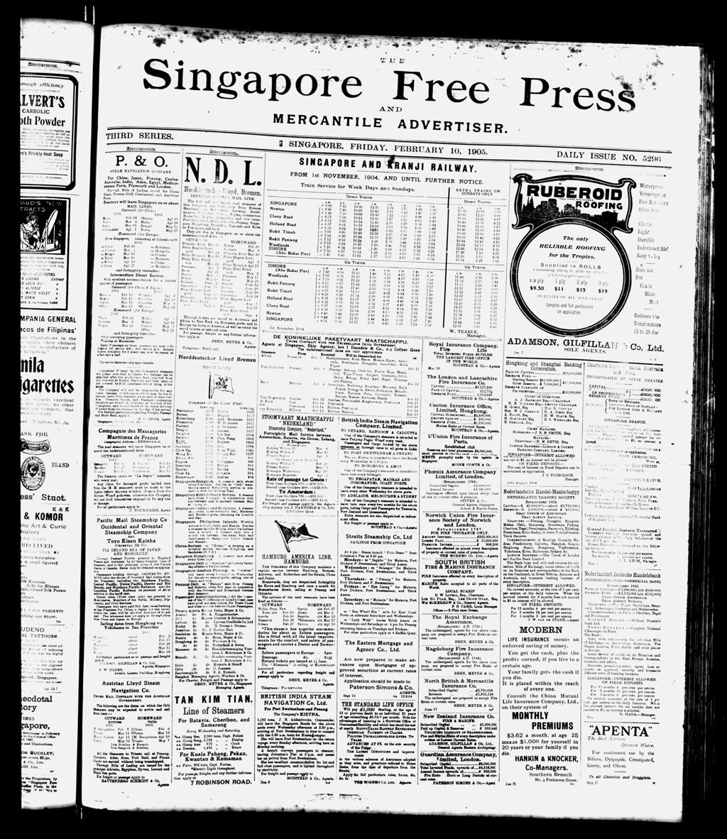 Miniature of Singapore Free Press and Mercantile Advertiser 10 February 1905