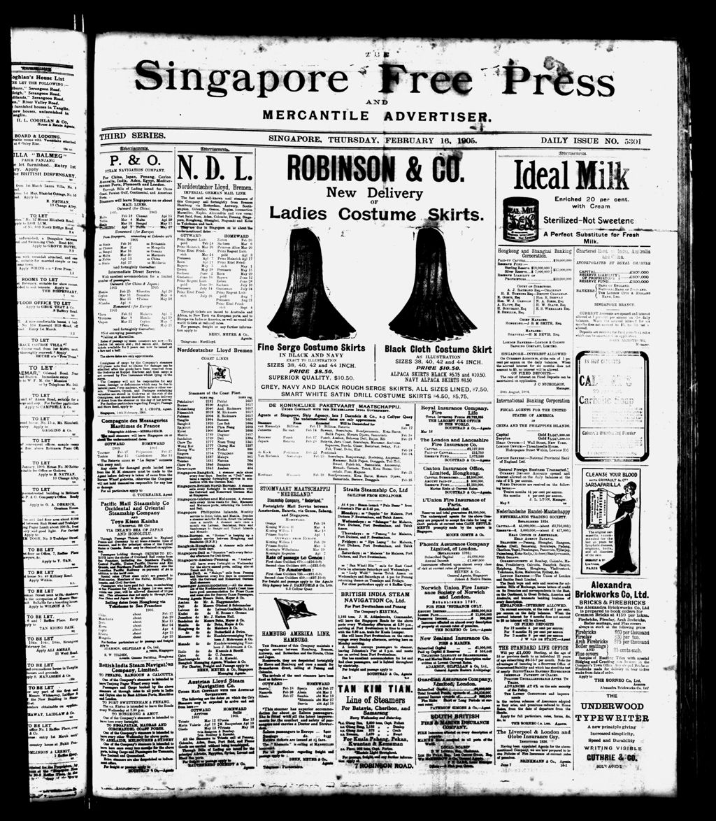 Miniature of Singapore Free Press and Mercantile Advertiser 16 February 1905