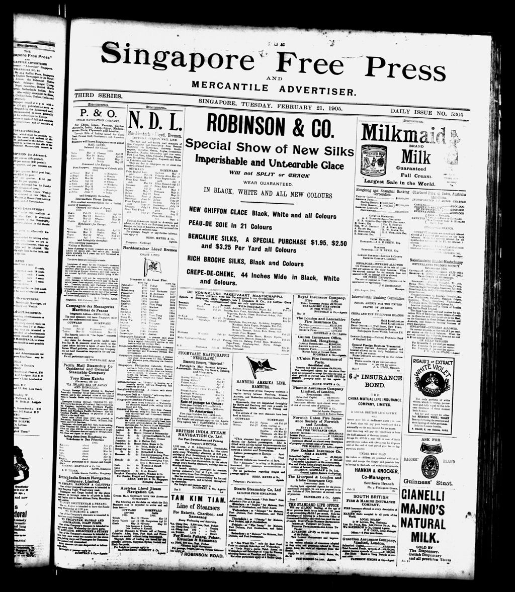 Miniature of Singapore Free Press and Mercantile Advertiser 21 February 1905