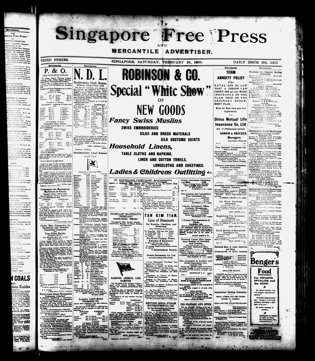 Miniature of Singapore Free Press and Mercantile Advertiser 25 February 1905