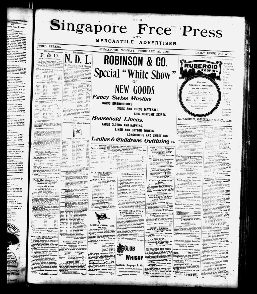 Miniature of Singapore Free Press and Mercantile Advertiser 27 February 1905