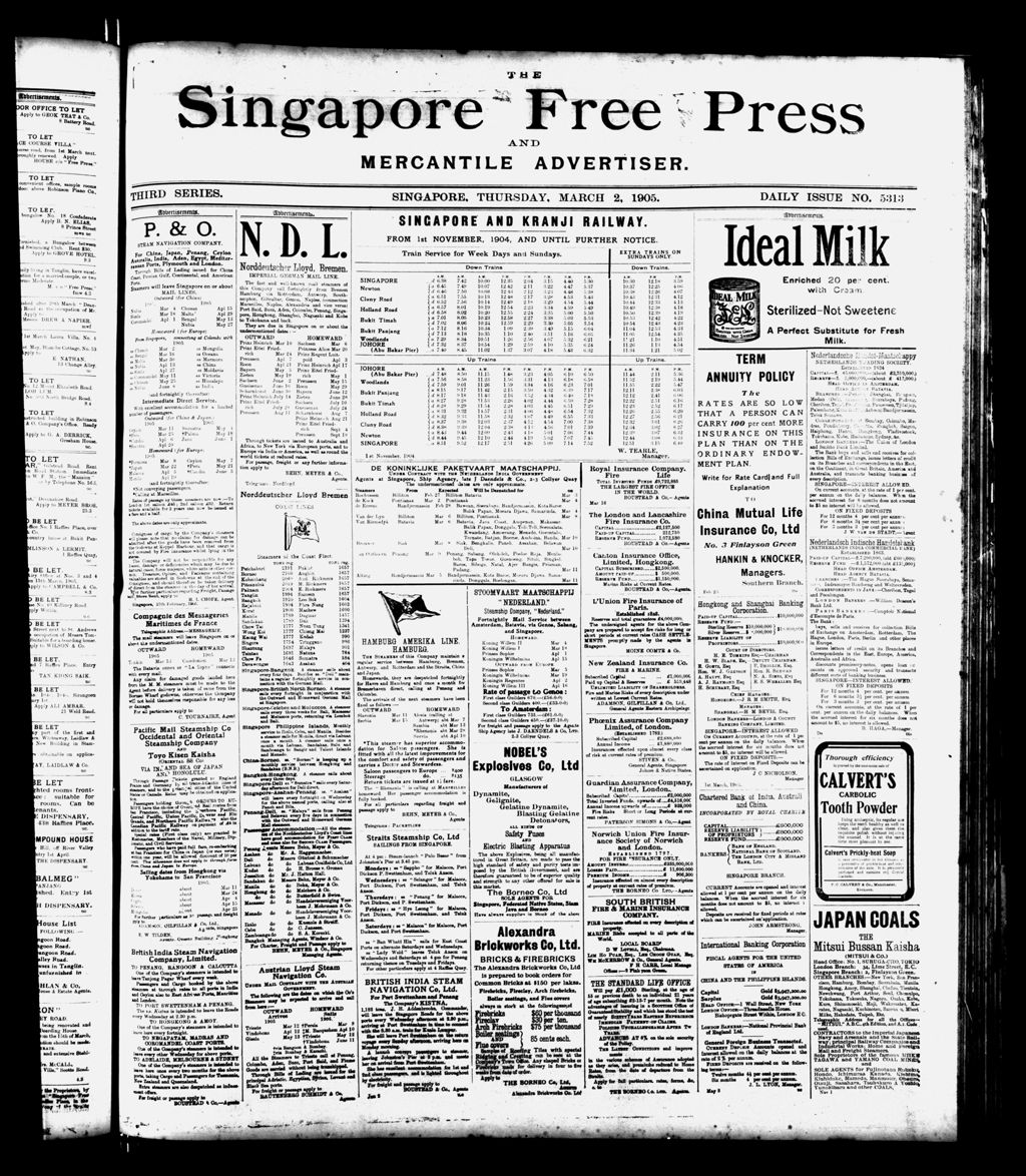 Miniature of Singapore Free Press and Mercantile Advertiser 02 March 1905