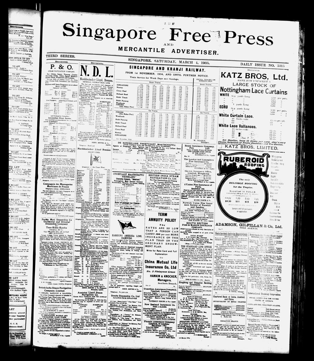 Miniature of Singapore Free Press and Mercantile Advertiser 04 March 1905