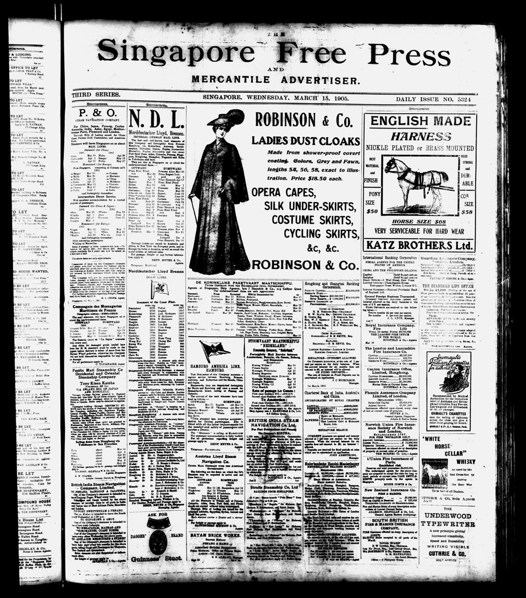 Miniature of Singapore Free Press and Mercantile Advertiser 15 March 1905