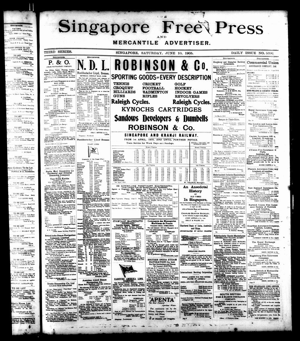 Miniature of Singapore Free Press and Mercantile Advertiser 10 June 1905