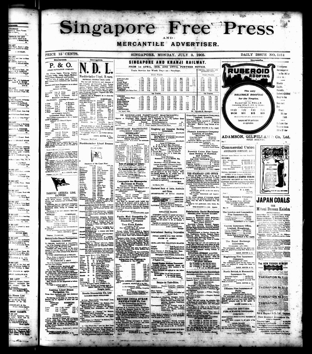 Miniature of Singapore Free Press and Mercantile Advertiser 03 July 1905