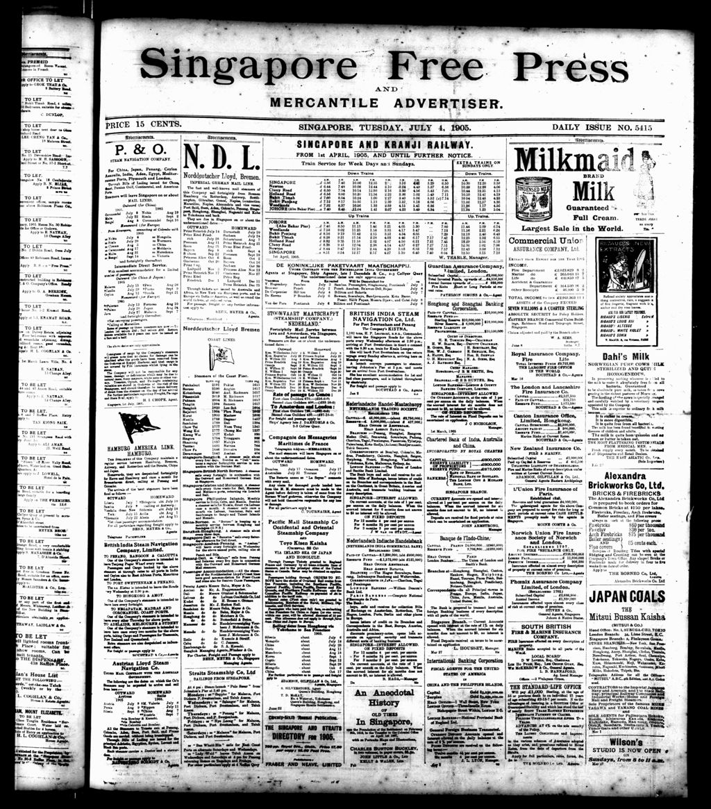 Miniature of Singapore Free Press and Mercantile Advertiser 04 July 1905