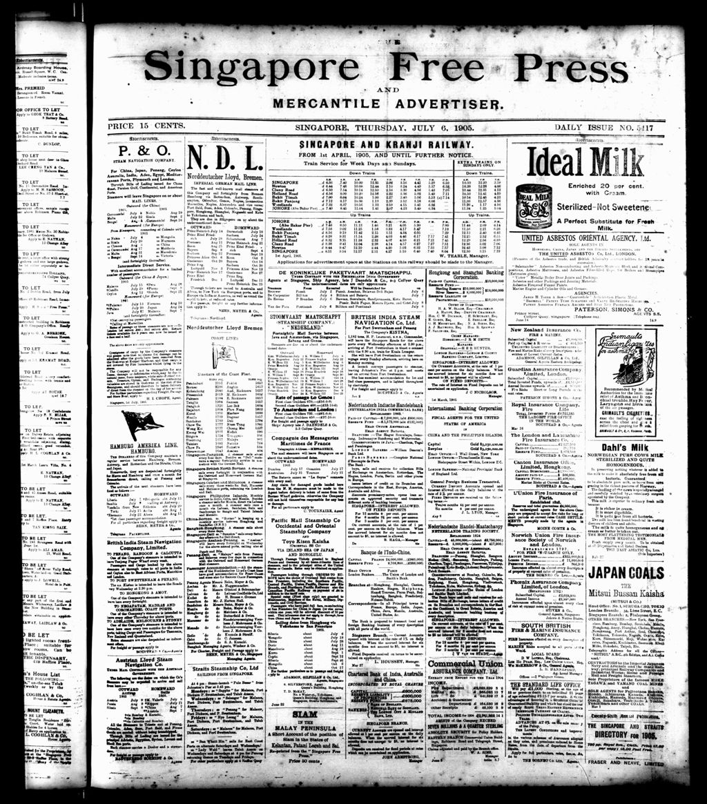 Miniature of Singapore Free Press and Mercantile Advertiser 06 July 1905