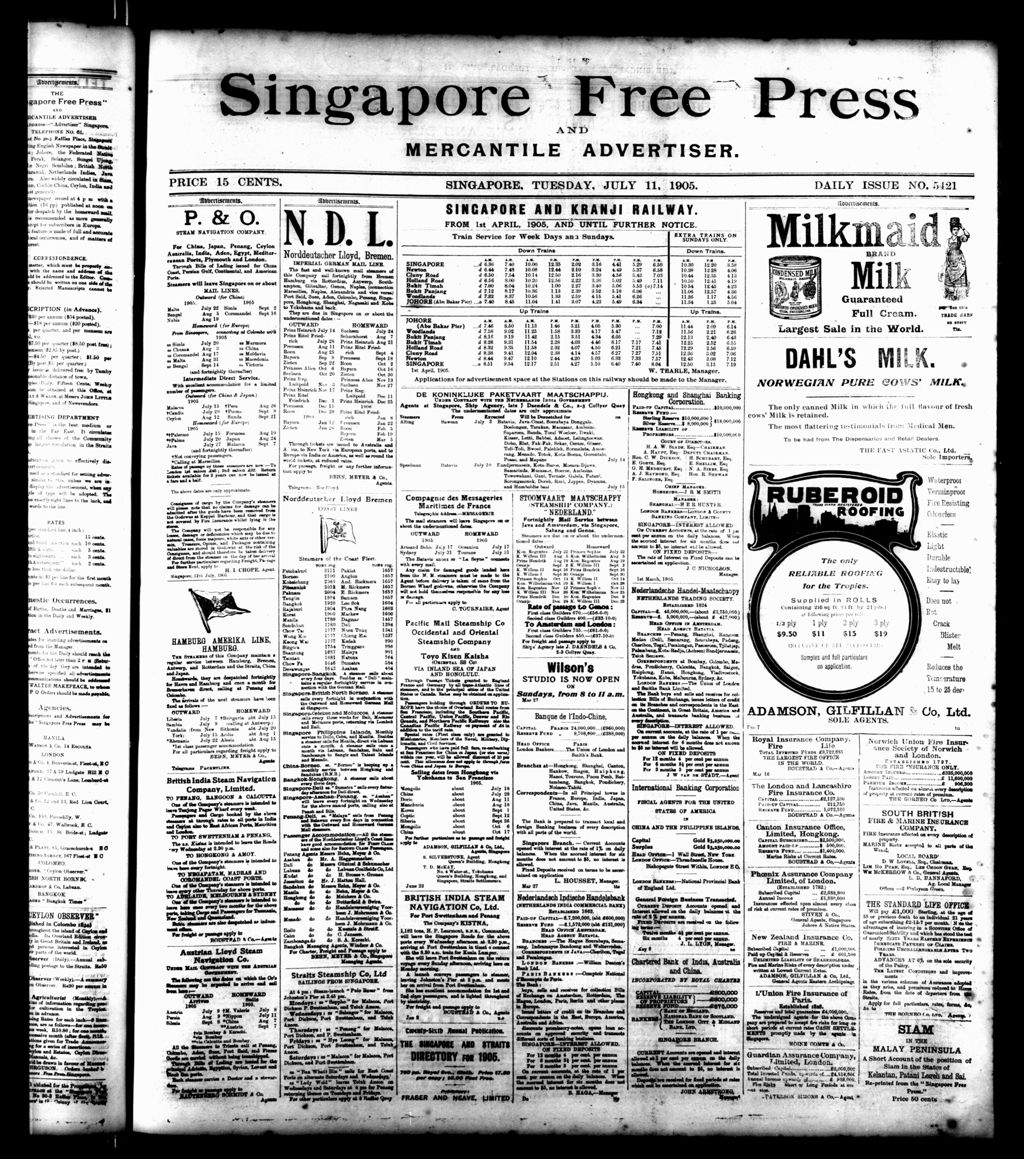 Miniature of Singapore Free Press and Mercantile Advertiser 11 July 1905