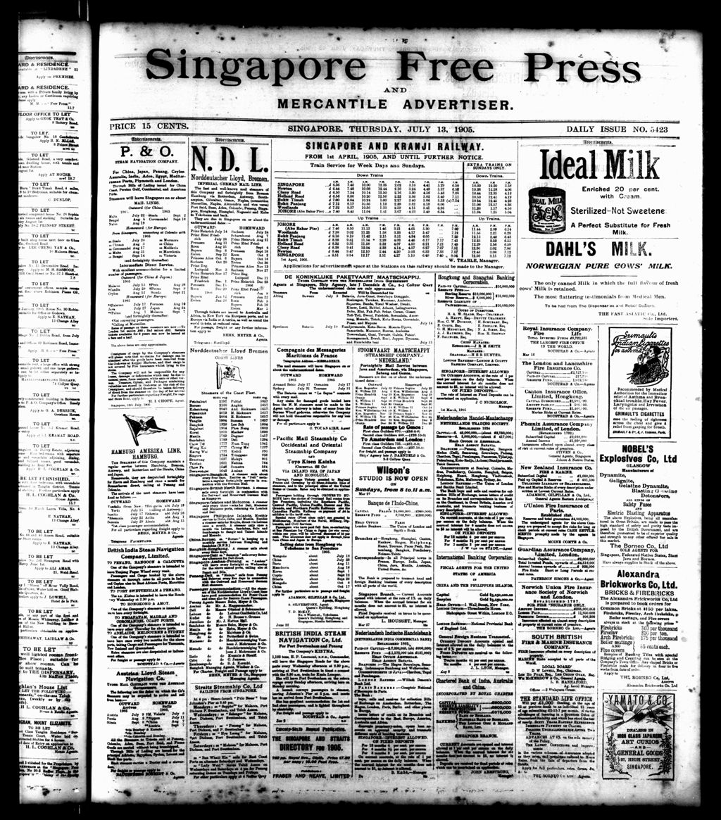 Miniature of Singapore Free Press and Mercantile Advertiser 13 July 1905