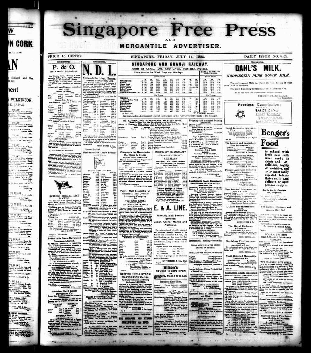 Miniature of Singapore Free Press and Mercantile Advertiser 14 July 1905