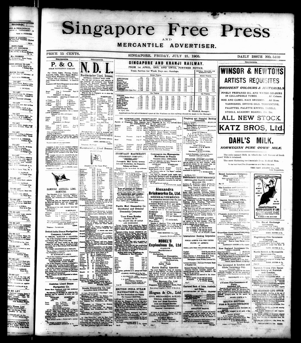 Miniature of Singapore Free Press and Mercantile Advertiser 21 July 1905