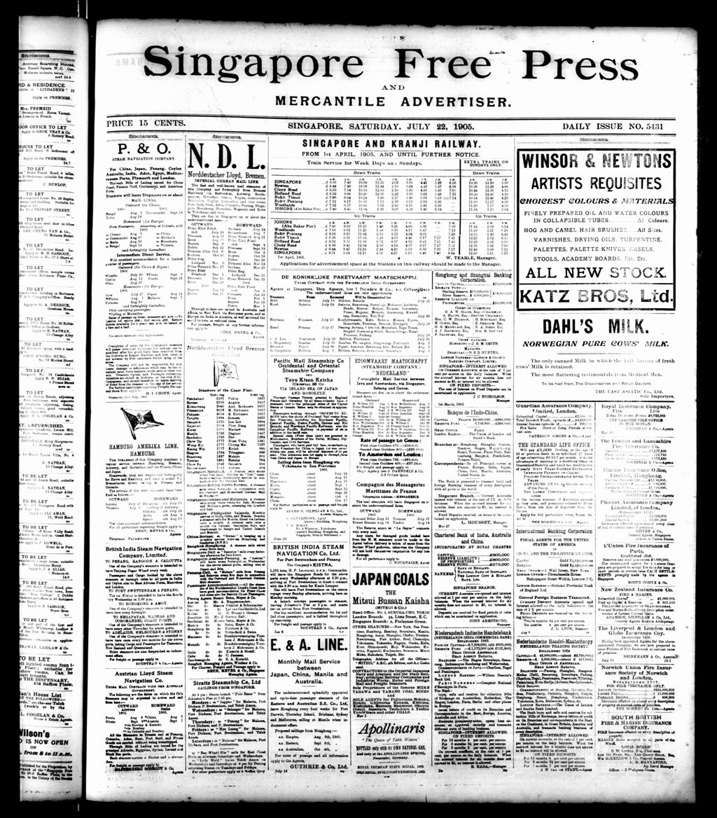 Miniature of Singapore Free Press and Mercantile Advertiser 22 July 1905