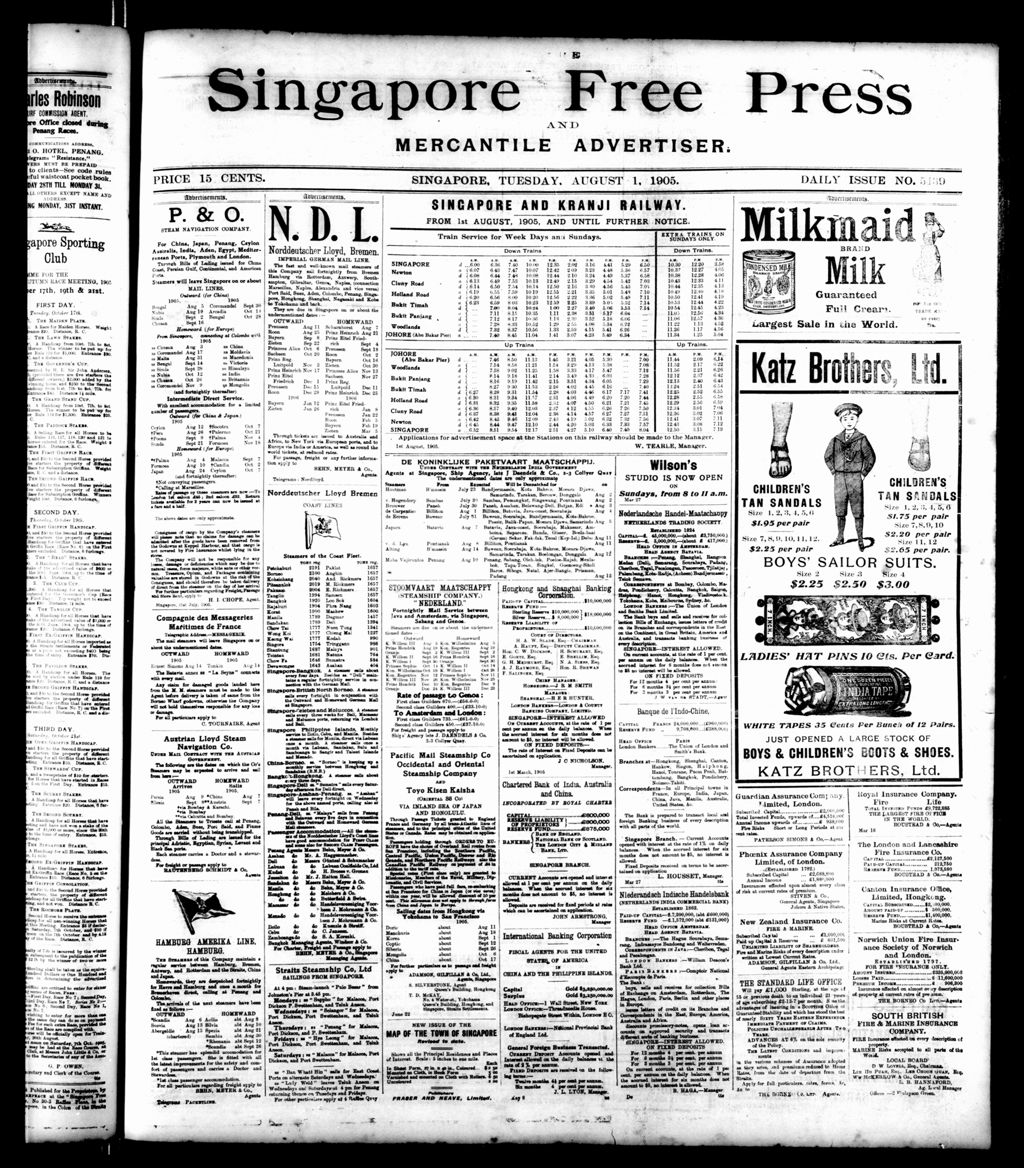 Miniature of Singapore Free Press and Mercantile Advertiser 01 August 1905