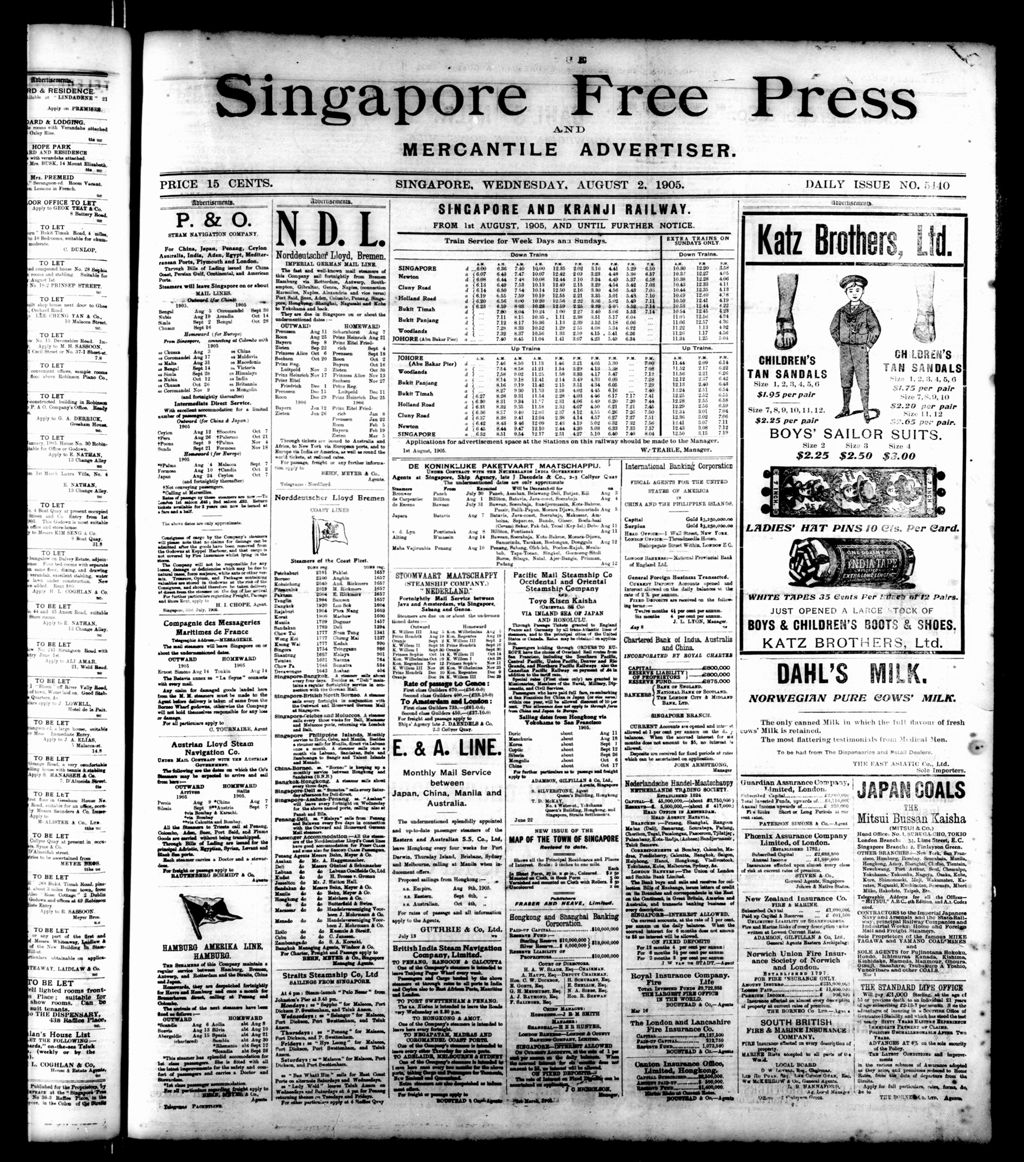 Miniature of Singapore Free Press and Mercantile Advertiser 02 August 1905