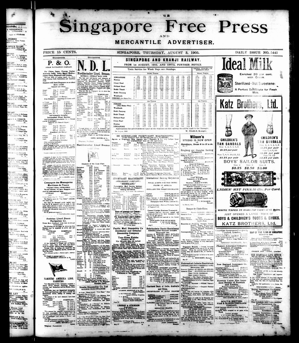 Miniature of Singapore Free Press and Mercantile Advertiser 03 August 1905