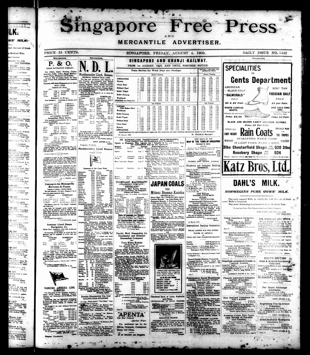 Miniature of Singapore Free Press and Mercantile Advertiser 04 August 1905