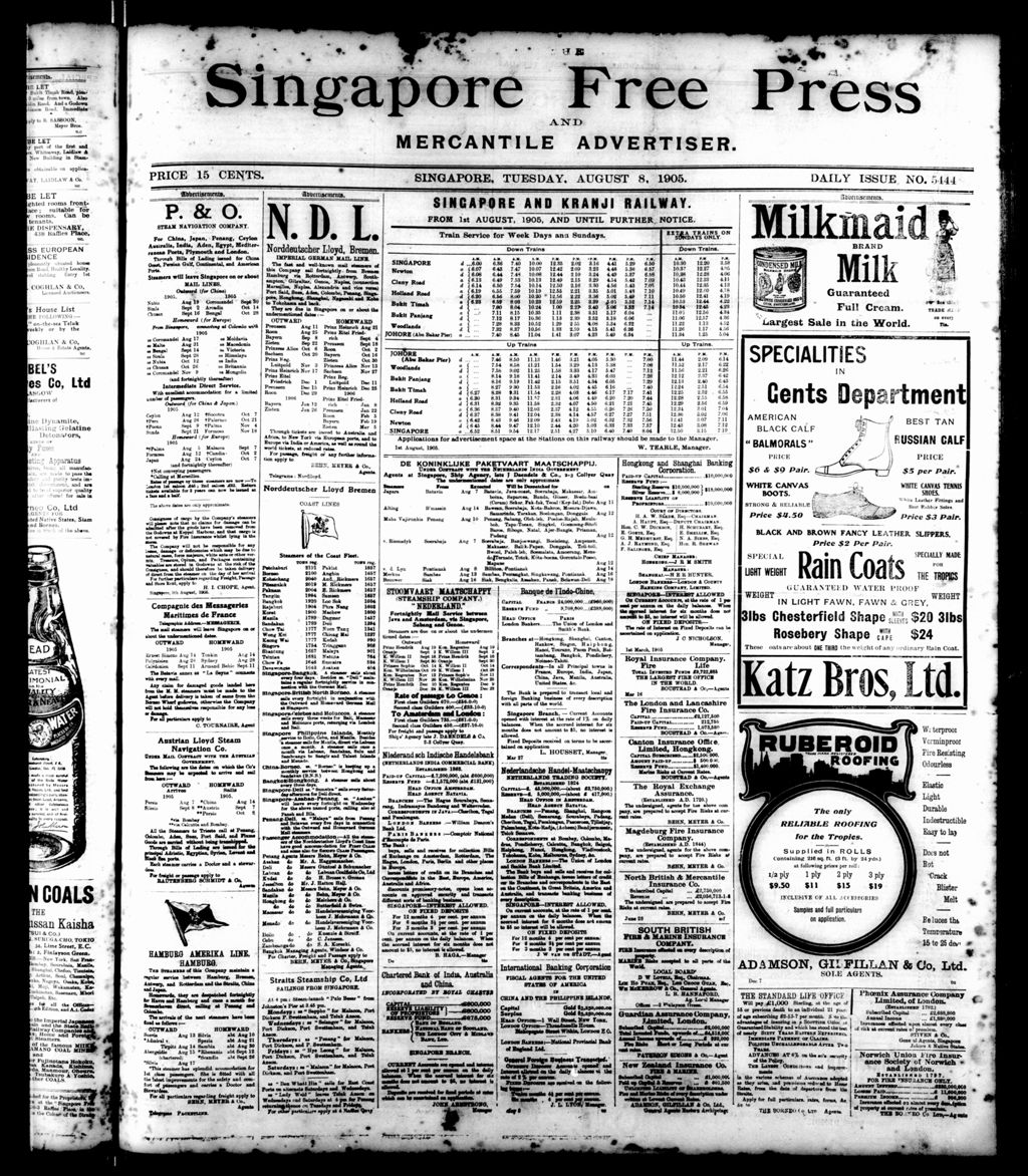 Miniature of Singapore Free Press and Mercantile Advertiser 08 August 1905