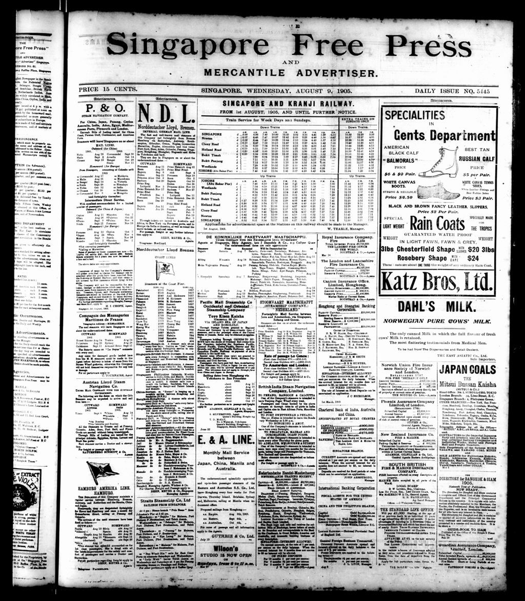 Miniature of Singapore Free Press and Mercantile Advertiser 09 August 1905