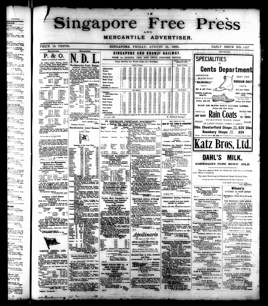 Miniature of Singapore Free Press and Mercantile Advertiser 11 August 1905