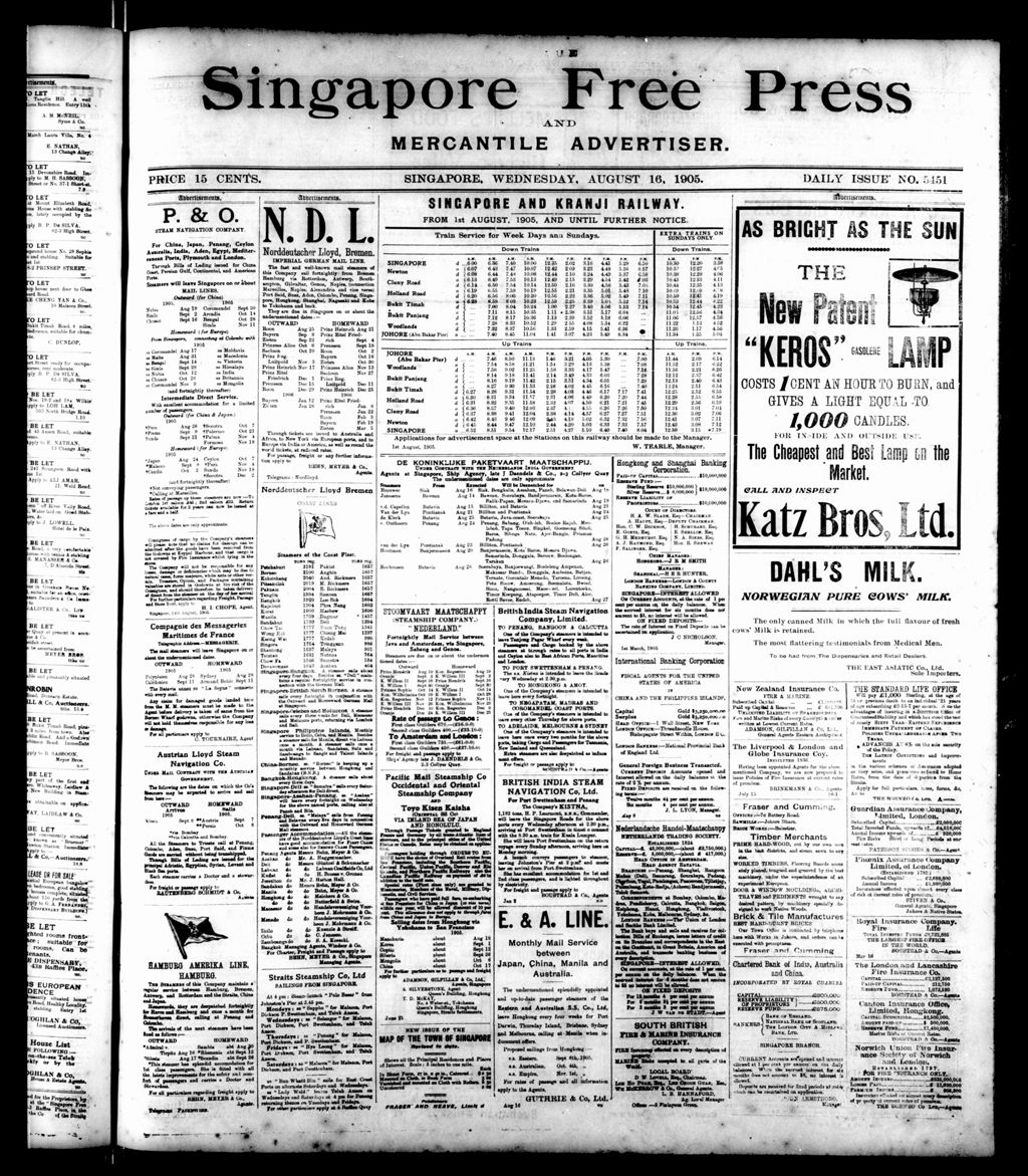 Miniature of Singapore Free Press and Mercantile Advertiser 16 August 1905