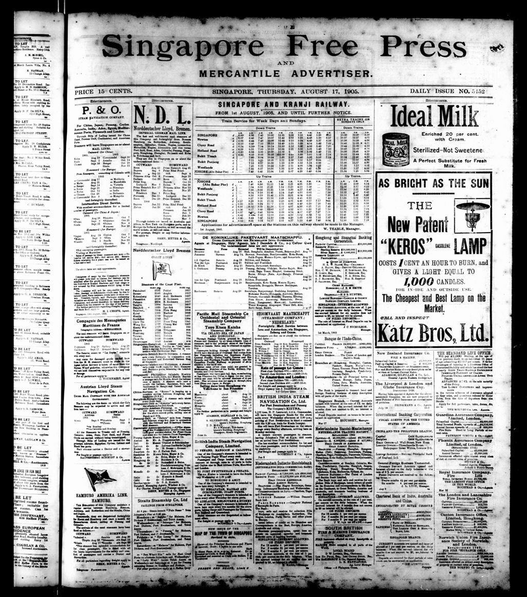 Miniature of Singapore Free Press and Mercantile Advertiser 17 August 1905