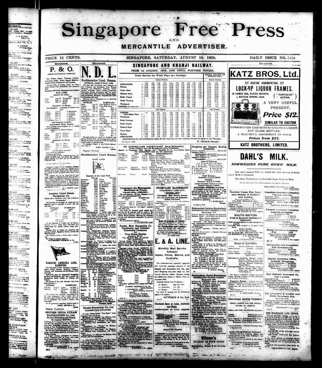 Miniature of Singapore Free Press and Mercantile Advertiser 19 August 1905