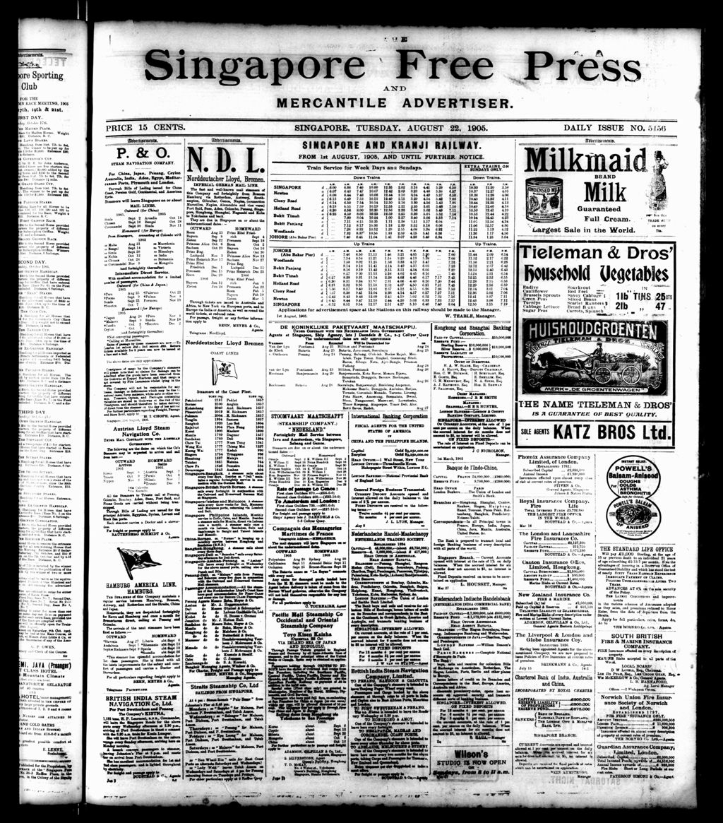 Miniature of Singapore Free Press and Mercantile Advertiser 22 August 1905