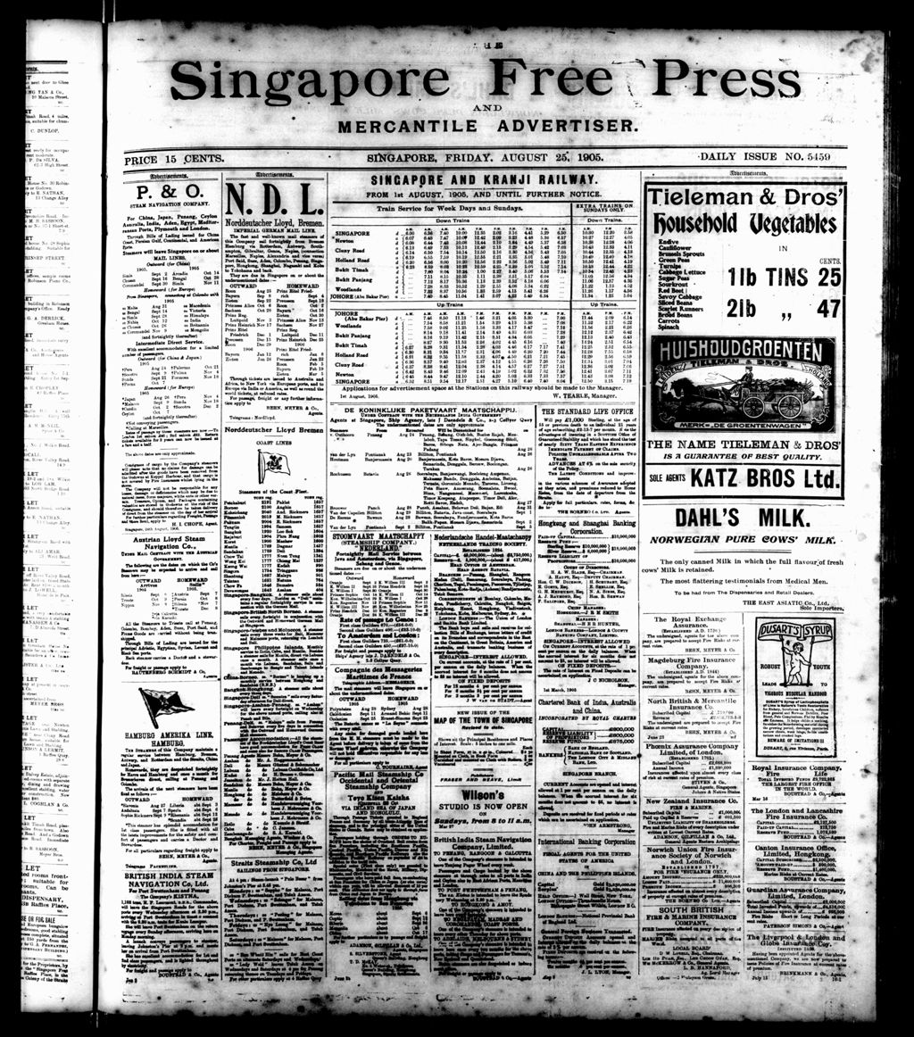 Miniature of Singapore Free Press and Mercantile Advertiser 25 August 1905