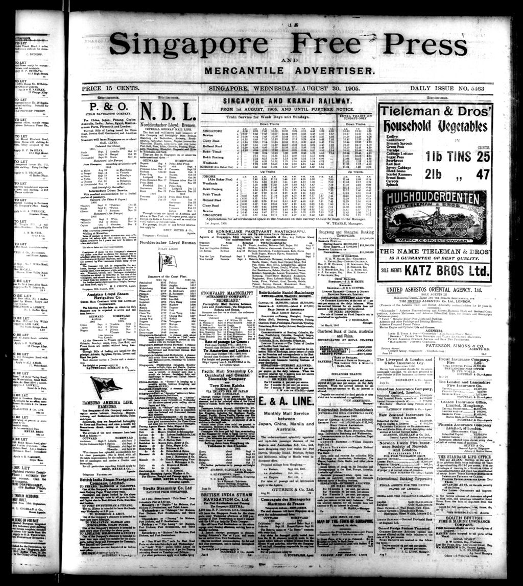 Miniature of Singapore Free Press and Mercantile Advertiser 30 August 1905