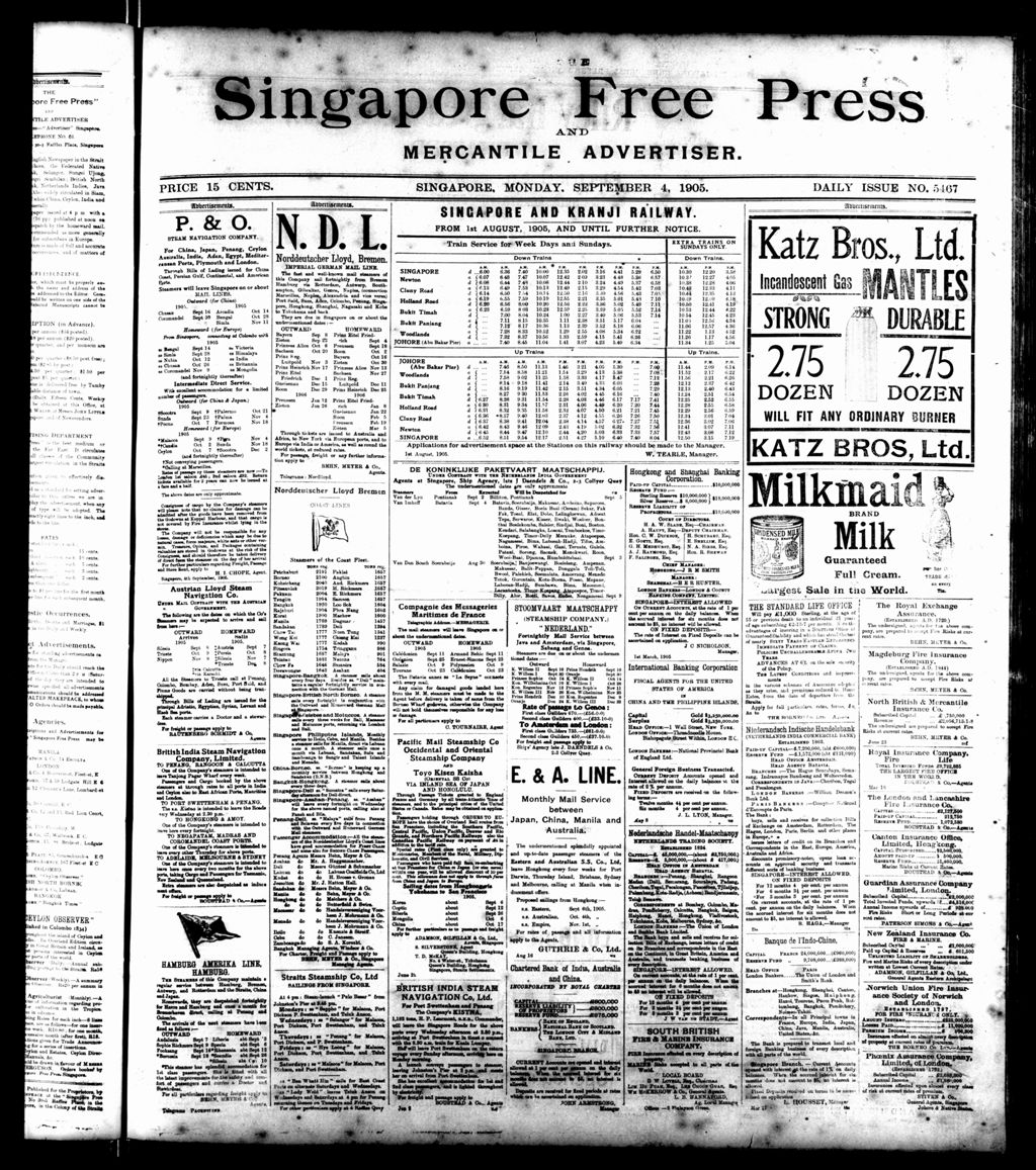 Miniature of Singapore Free Press and Mercantile Advertiser 04 September 1905