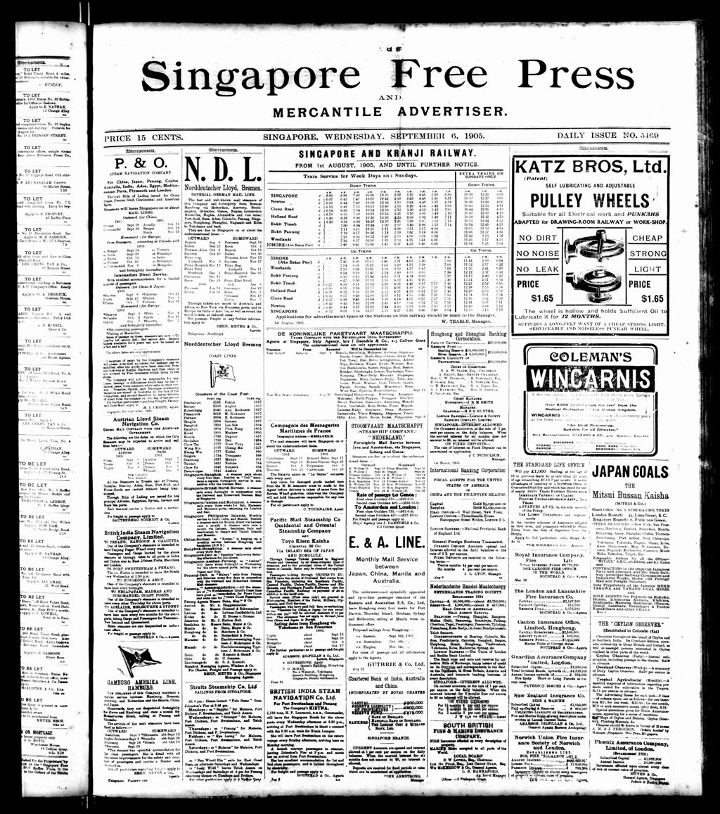 Miniature of Singapore Free Press and Mercantile Advertiser 06 September 1905