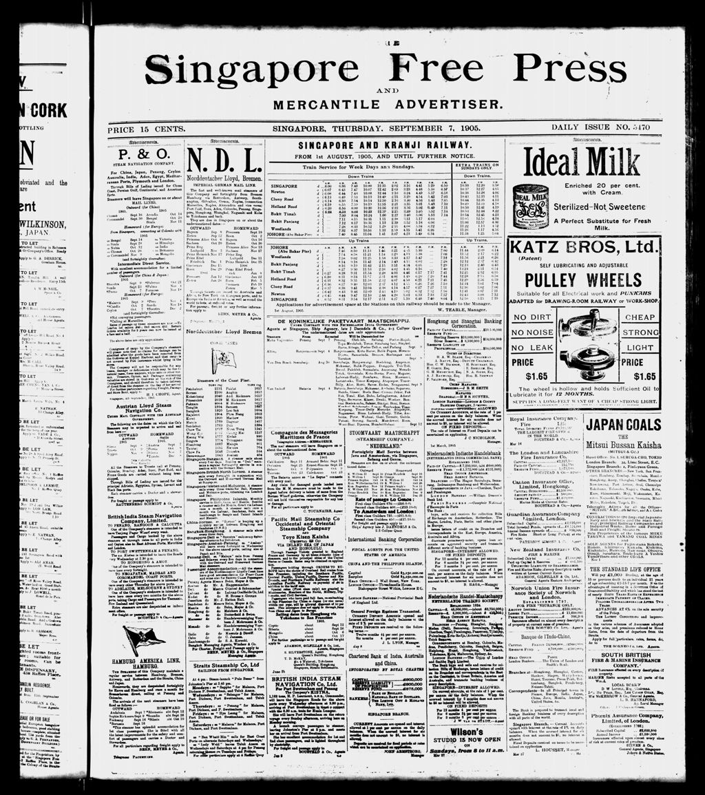 Miniature of Singapore Free Press and Mercantile Advertiser 07 September 1905