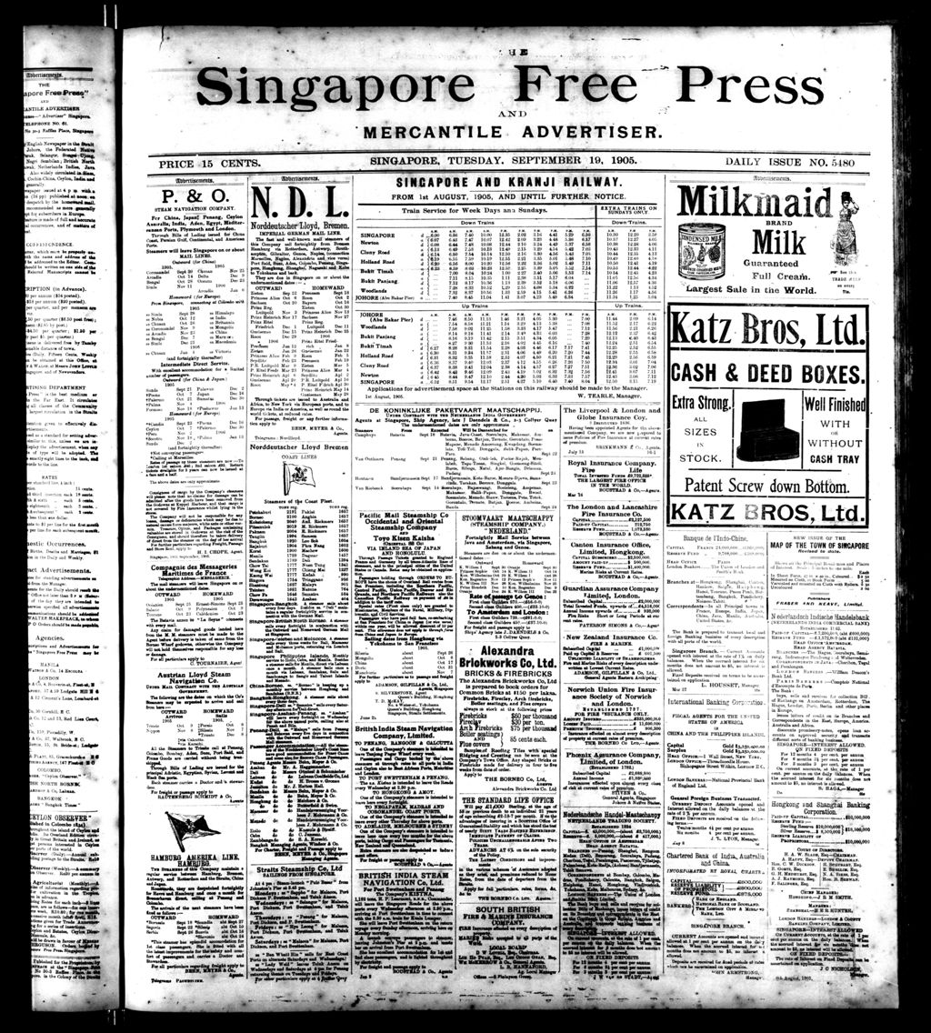 Miniature of Singapore Free Press and Mercantile Advertiser 19 September 1905