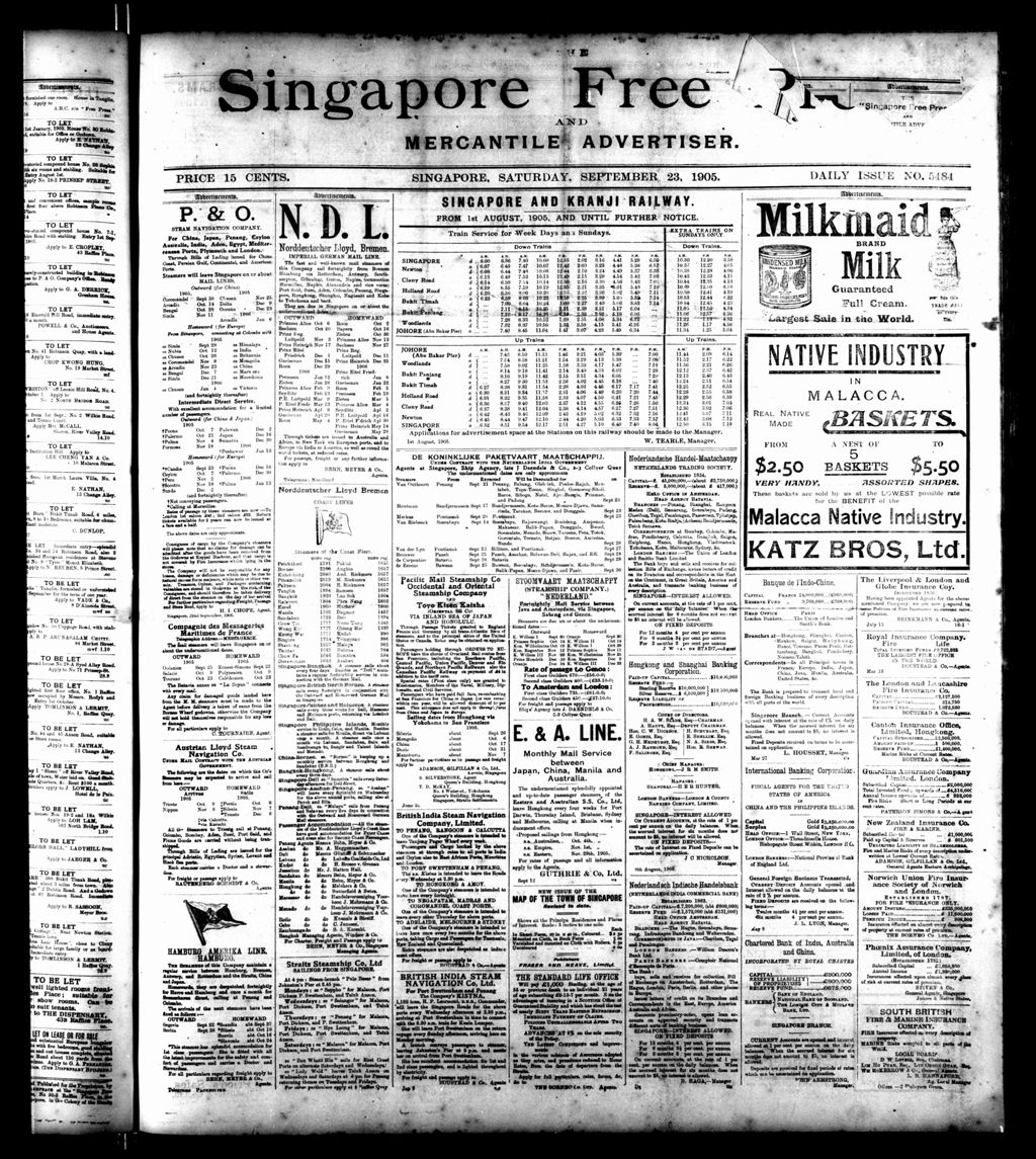 Miniature of Singapore Free Press and Mercantile Advertiser 23 September 1905