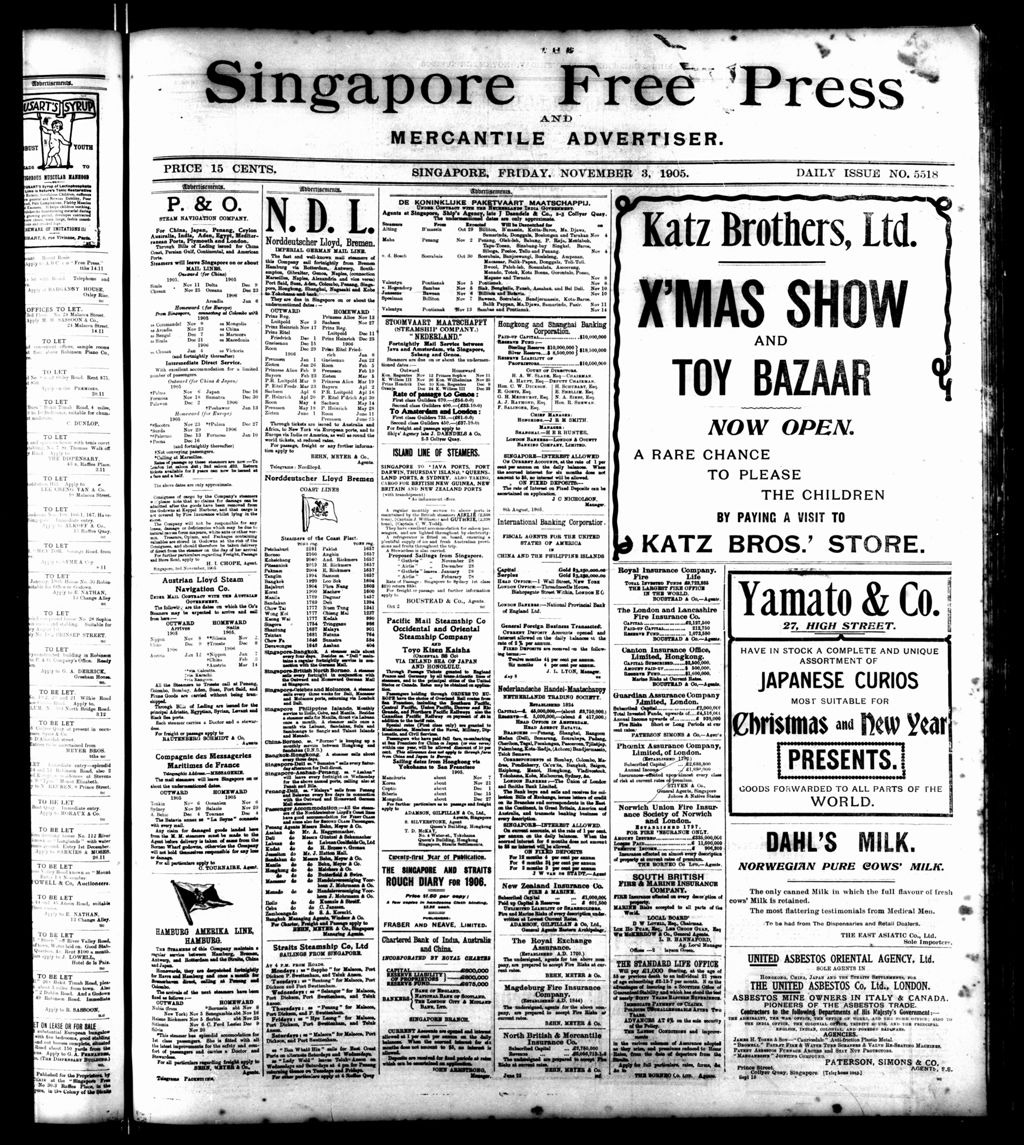 Miniature of Singapore Free Press and Mercantile Advertiser 03 November 1905